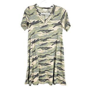 PERFECT PEACH Camouflage Camo Tee Shirt Dress GREEN & BEIGE size S Classic Retro